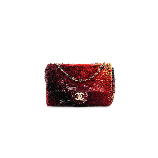 Ch*el shaded sequins mini flap black burgundy red yellow 1566880 (20*14*7cm)