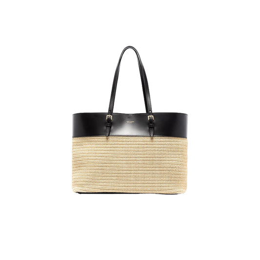 y*l shopping Sa**t Lau*nt in raffia and leather 6089629ob8j2074 (37*28*13cm)