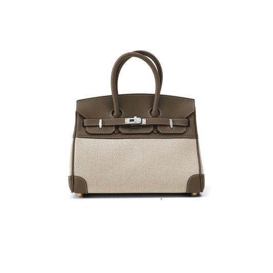 H**mes birkin 30 swift canvas elephant grey silver buckle h082686ckad (30*23*15cm)