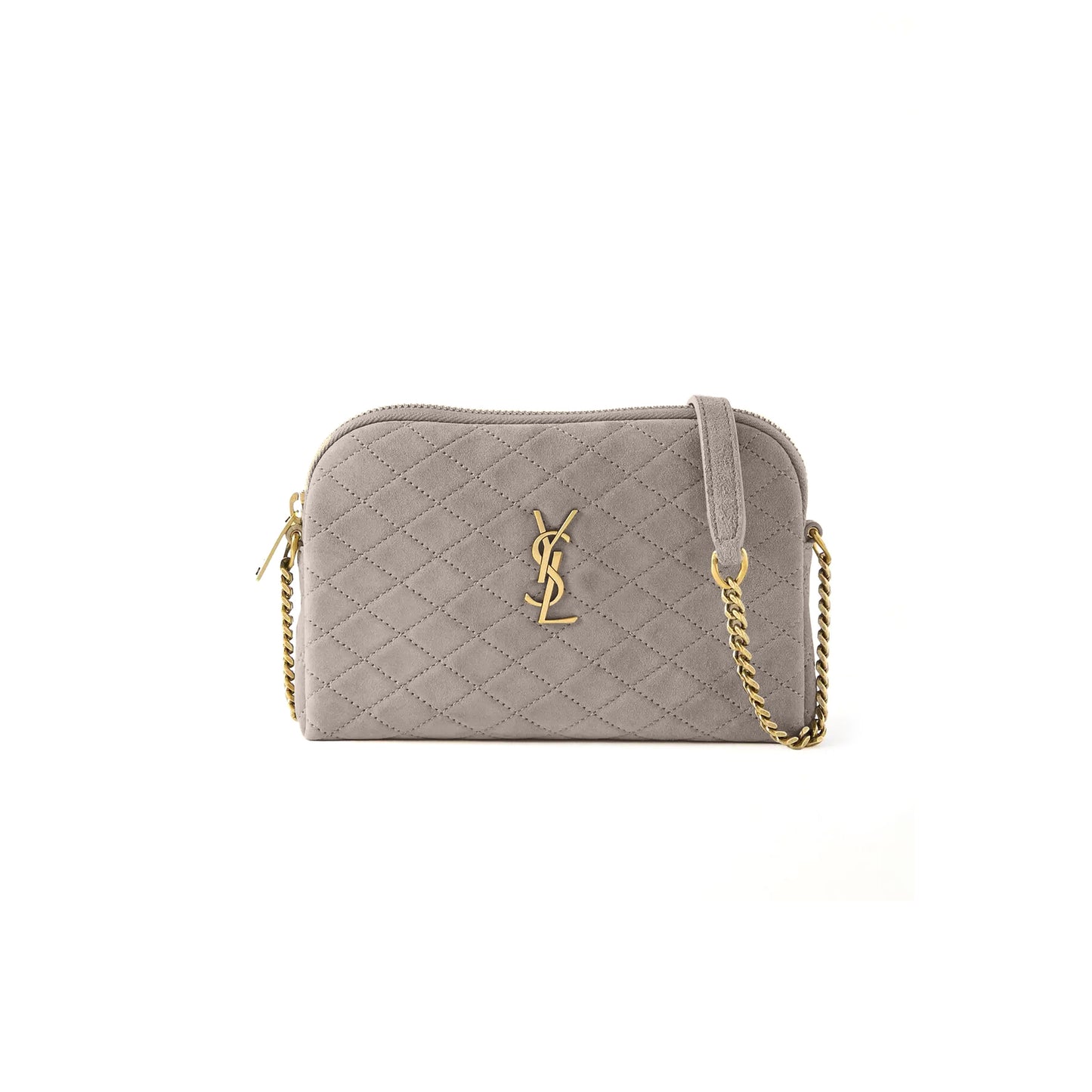 Y*L gaby zipped pouch in matt gold quilted suede 733667402924 (19*13*3.5cm)