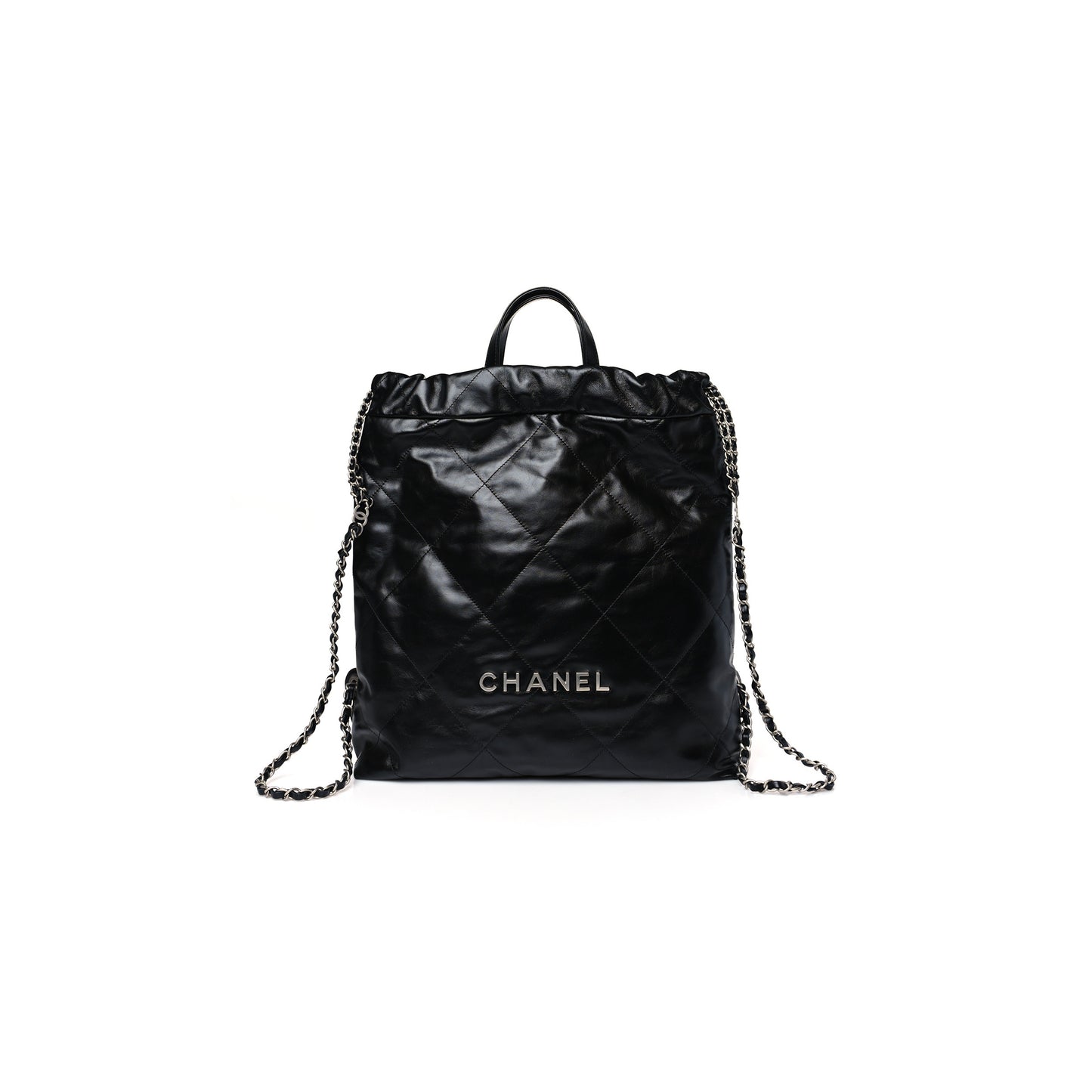 Ch*el master shiny calfskin quilted Ch*el 22 backpack black (34*29*10.5cm)