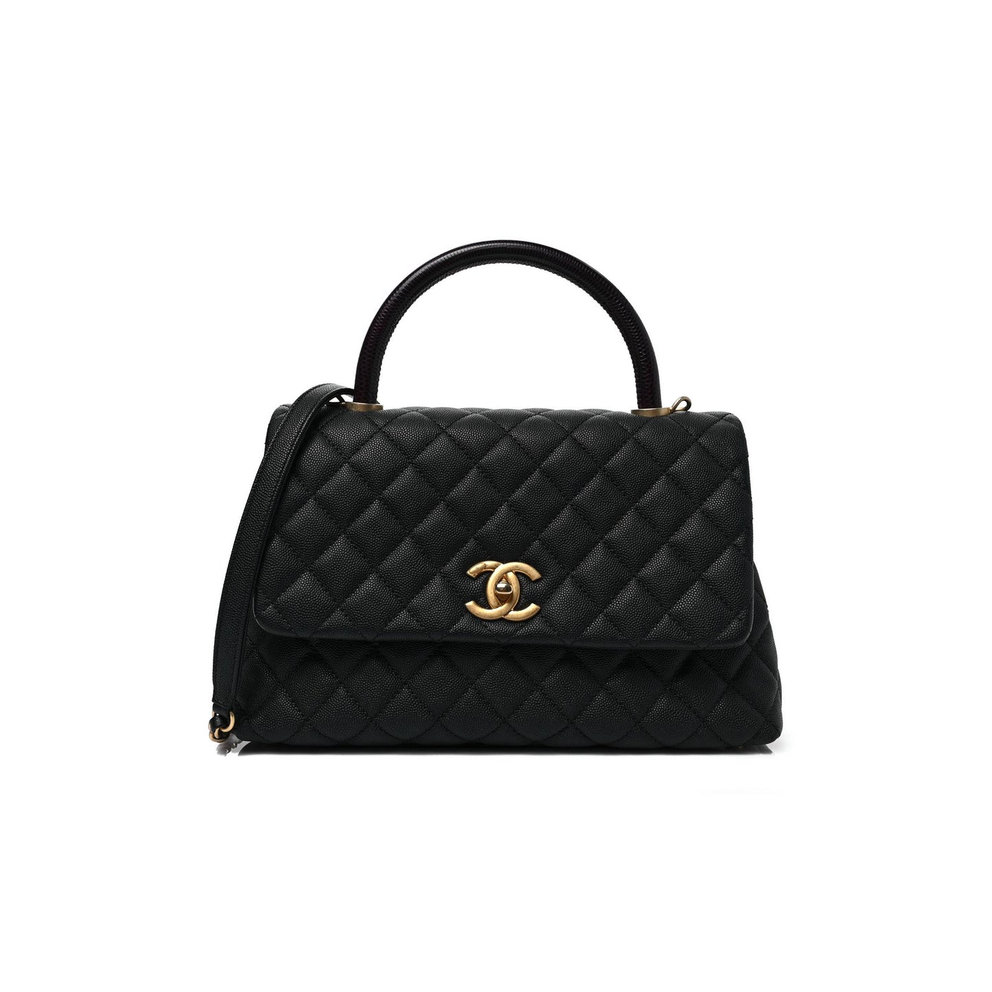 Ch*el caviar lizard embossed quilted small coco handle flap black gold hardware (29*18*11cm)