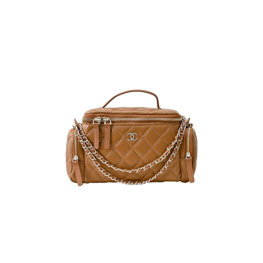 Ch*el vanity case shiny crumpled lambskin & gold-tone metal as5222 (23*14*9)