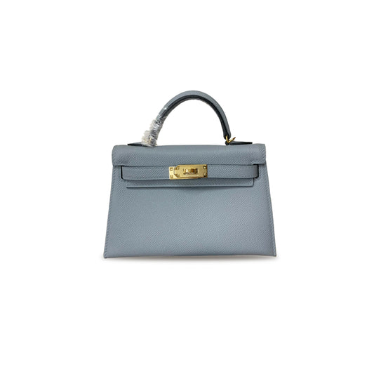H**mes master mini kelly ii epsom linen blue gold buckle (19*12*5.5cm)