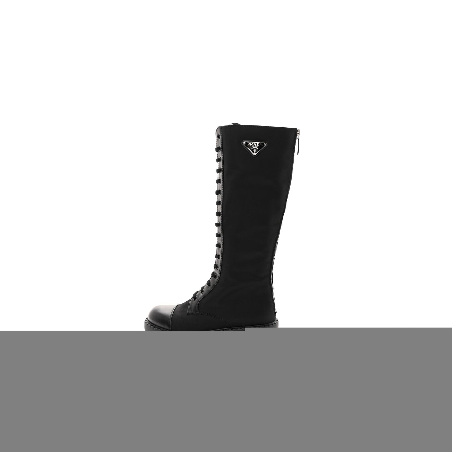 Pra*a re-nylon spazzolato rois metal triangle logo tall 50mm combat boots 38.5 black