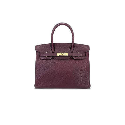H**mes master birkin 30 togo leather burgundy gold buckle bag 8575895581 (30*22*15cm)