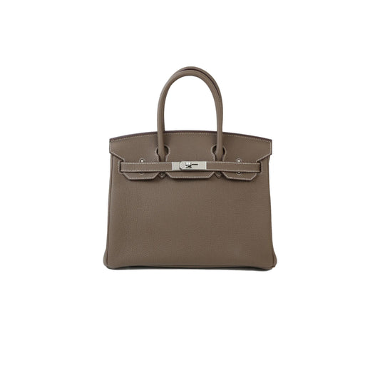 H**mes birkin 30 togo leather elephant grey silver buckle bag h028369ck18 (30*22*16cm)