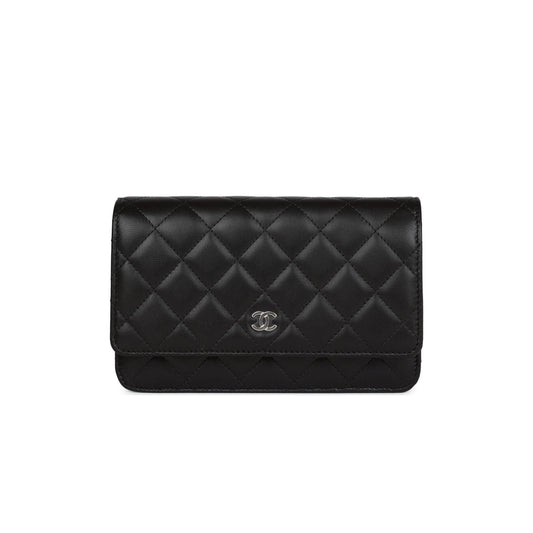 Ch*el wallet on chain woc black lambskin silver hardware (19*12*4cm)