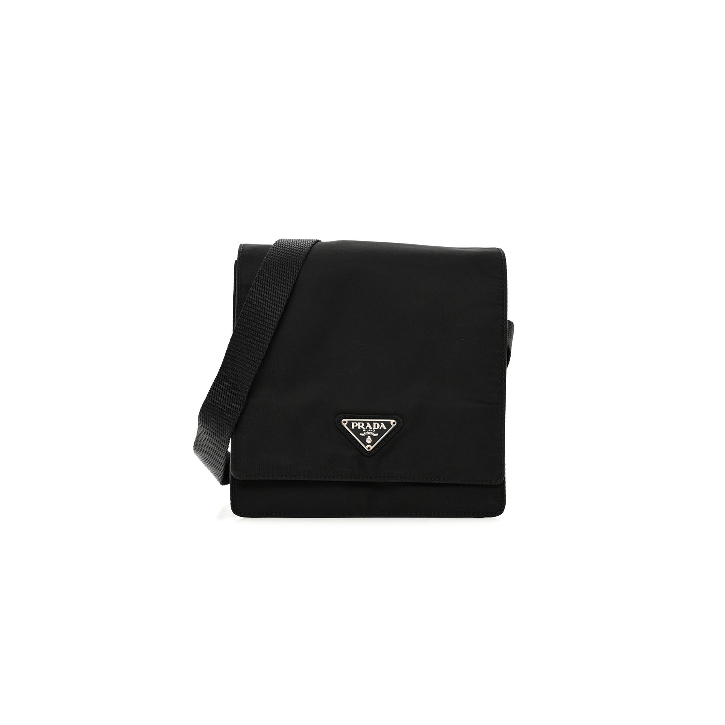 Pra*a nylon flap messenger bag black (15*15*8cm)