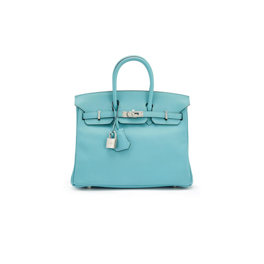 H**mes master birkin 25 swift leather macaroon blue lining 3q pink silver buckle h049362ck15 (25*20*13cm)