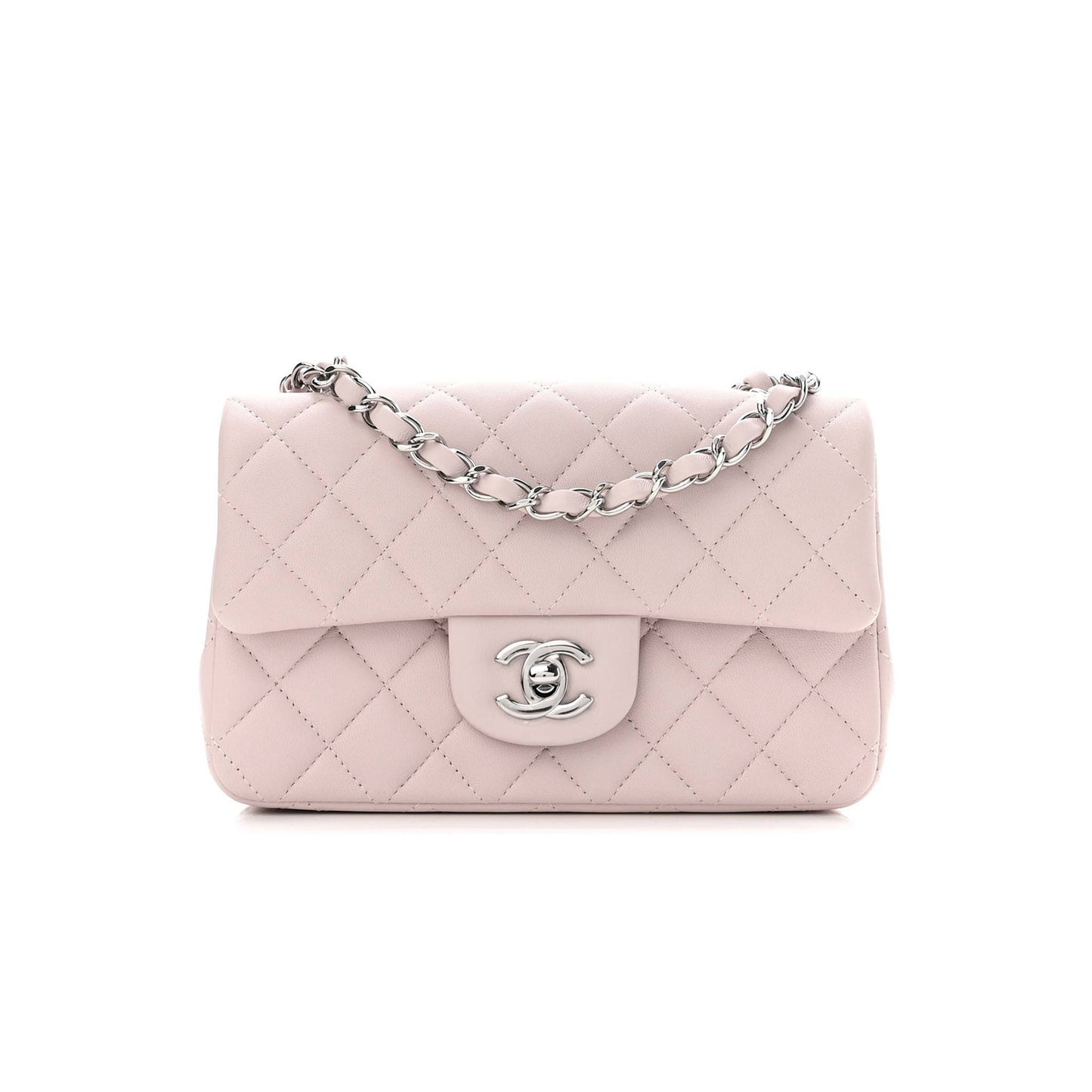 Ch*el lambskin quilted mini rectangular flap light purple silver hardware (20*13*6cm)
