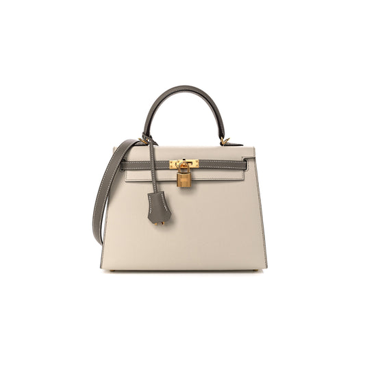H**mes epsom kelly 25 milkshake white with elephant gray (25*17*7cm)