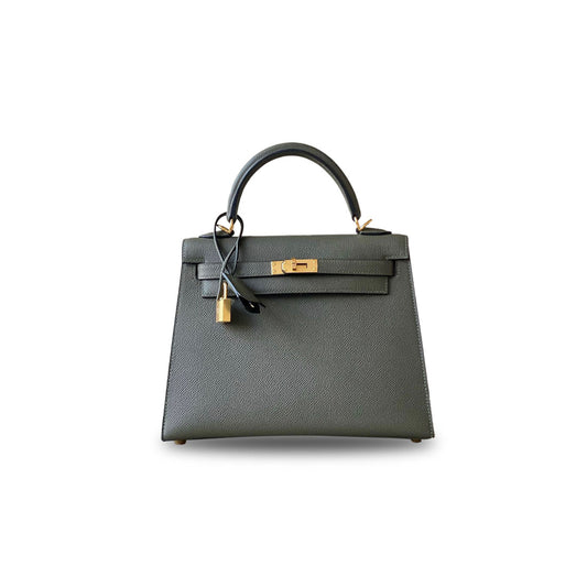 H**mes kelly 25 epsom leather almond green gold buckle (25*17*7cm)