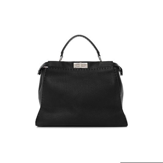 F**di cuoio romano selleria bi-color large peekaboo iconic satchel black mou (39*30*18cm)