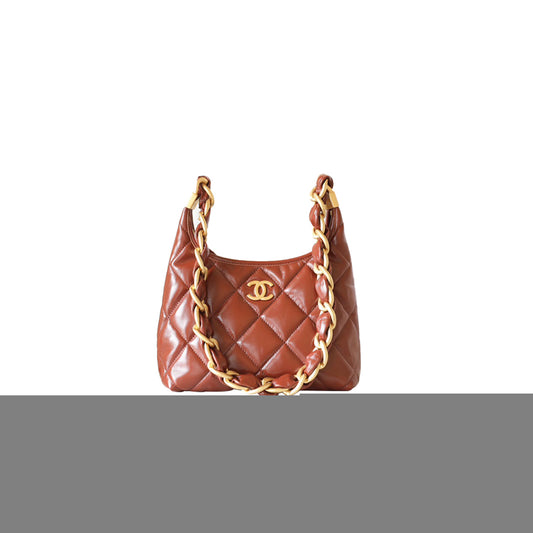 ch*el master small hobo bag shiny lambskin and G01den metallic brown as4922 (22.5*19.5*8.5cm)
