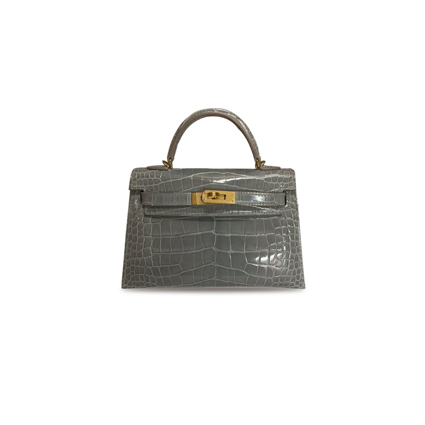 H**mes master mini kelly ii glossy crocodile gold buckle (19*12*5.5cm)