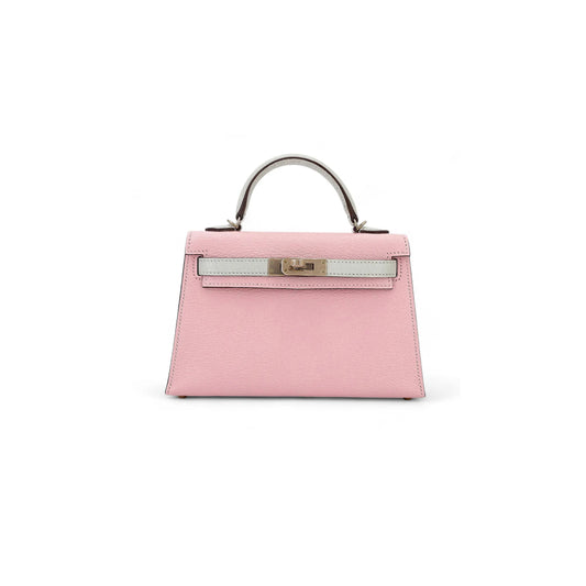 H**mes master mini kelly ii goatskin cherry blossom pink milkshake platinum buckle (19*12*5.5cm)