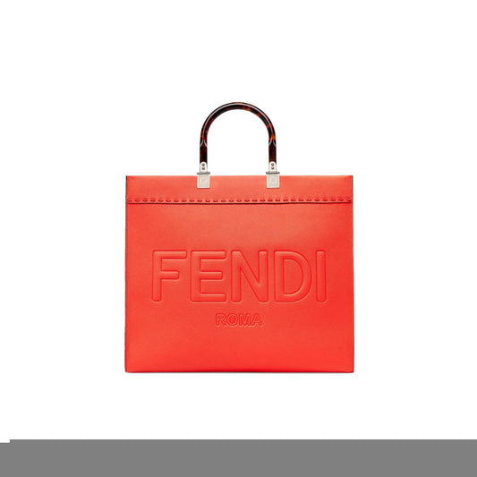 F**di sunshine medium - red full grain leather shopper 8bh386alfyf0h46 (35*31*17cm)