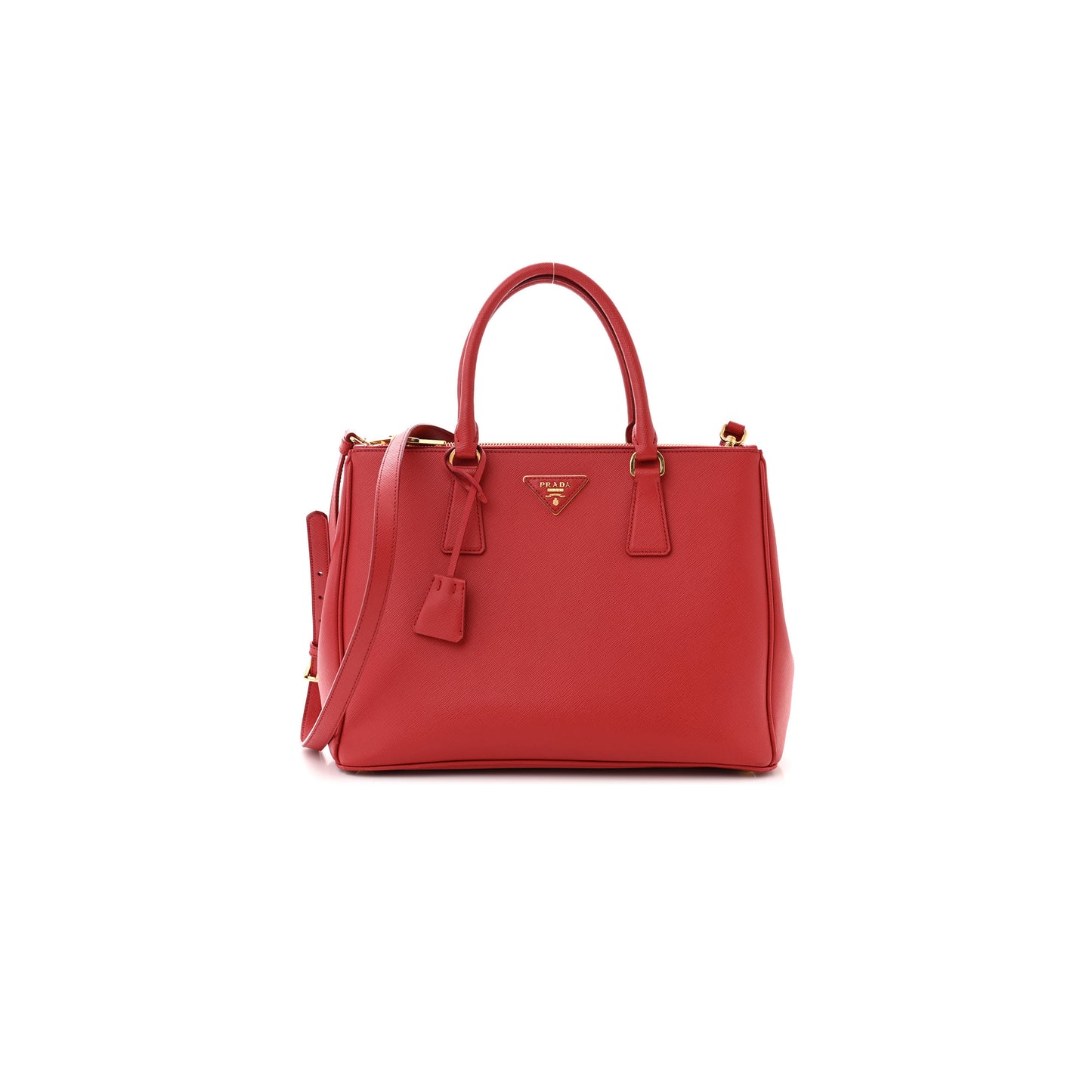Pra*a saffiano galleria double zip tote fuoco 1ba863 (28*19.5*12cm)