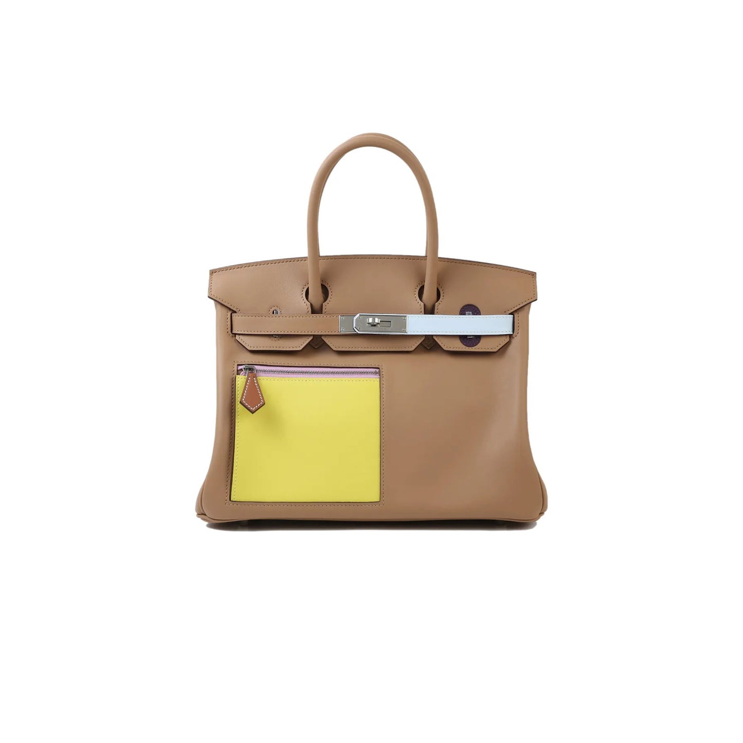 H**mes master birkin colormatic 30 swift leather chailimeblue brumecassis silver buckle bag msbk3515001 (30*22*16cm)