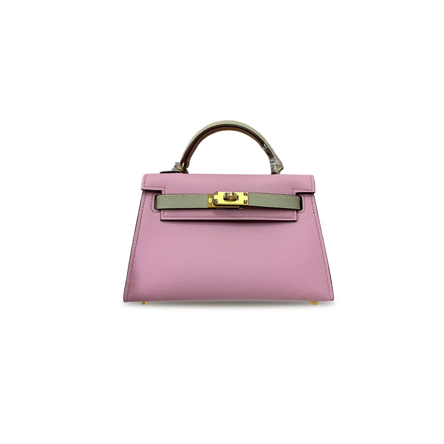 H**mes mini kelly ii sheepskin sakura pink dove gray gold buckle (19*12*5.5cm)