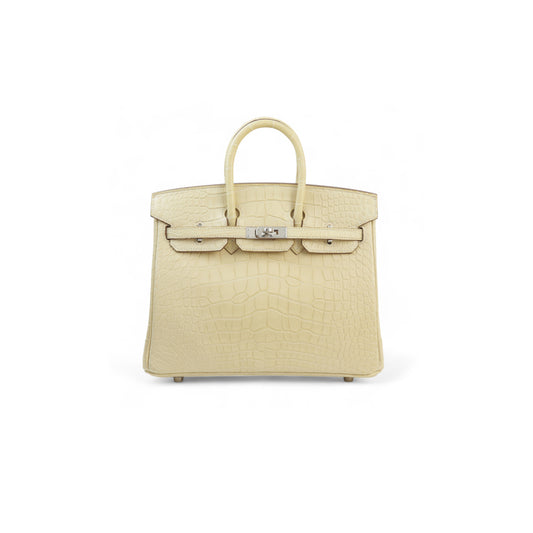 H**mes master birkin 20 crocodile leather vanilla silver buckle h041350ck03 (20*15.5*11cm)