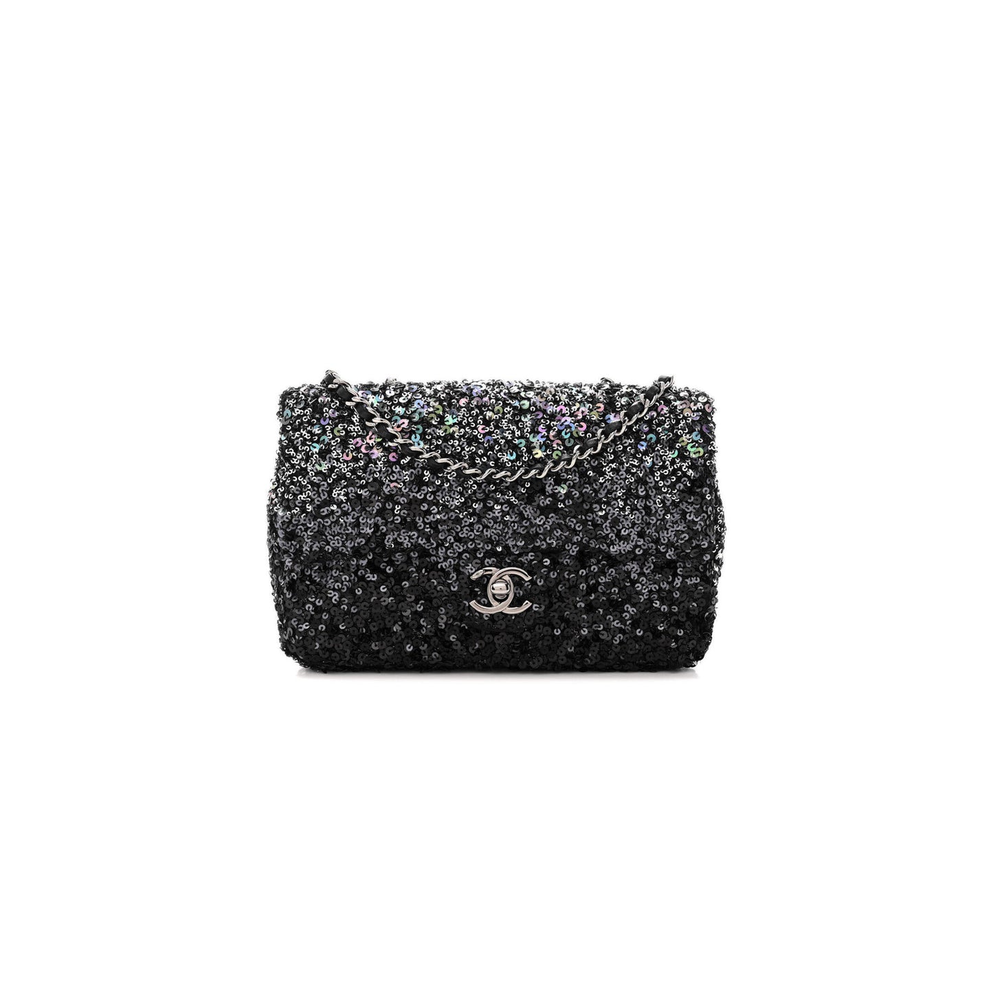 Ch**el sequin mini rectangular flap black silver as3965 (20*15*7cm)