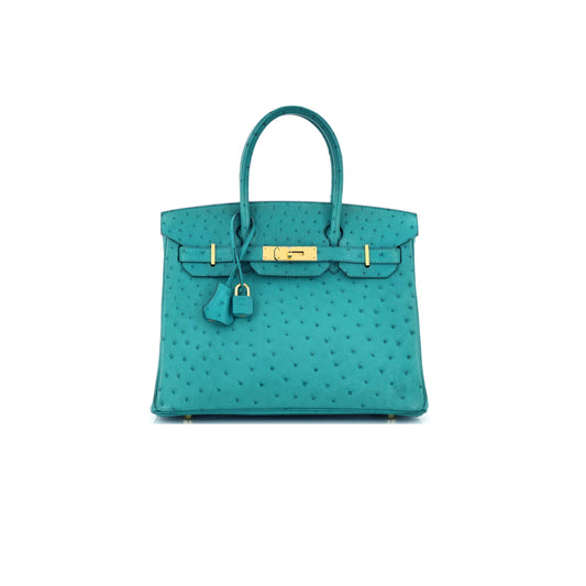 H**mes master birkin 25 ostrich aqua blue gold buckle h041944ck83 (25*20*13cm)