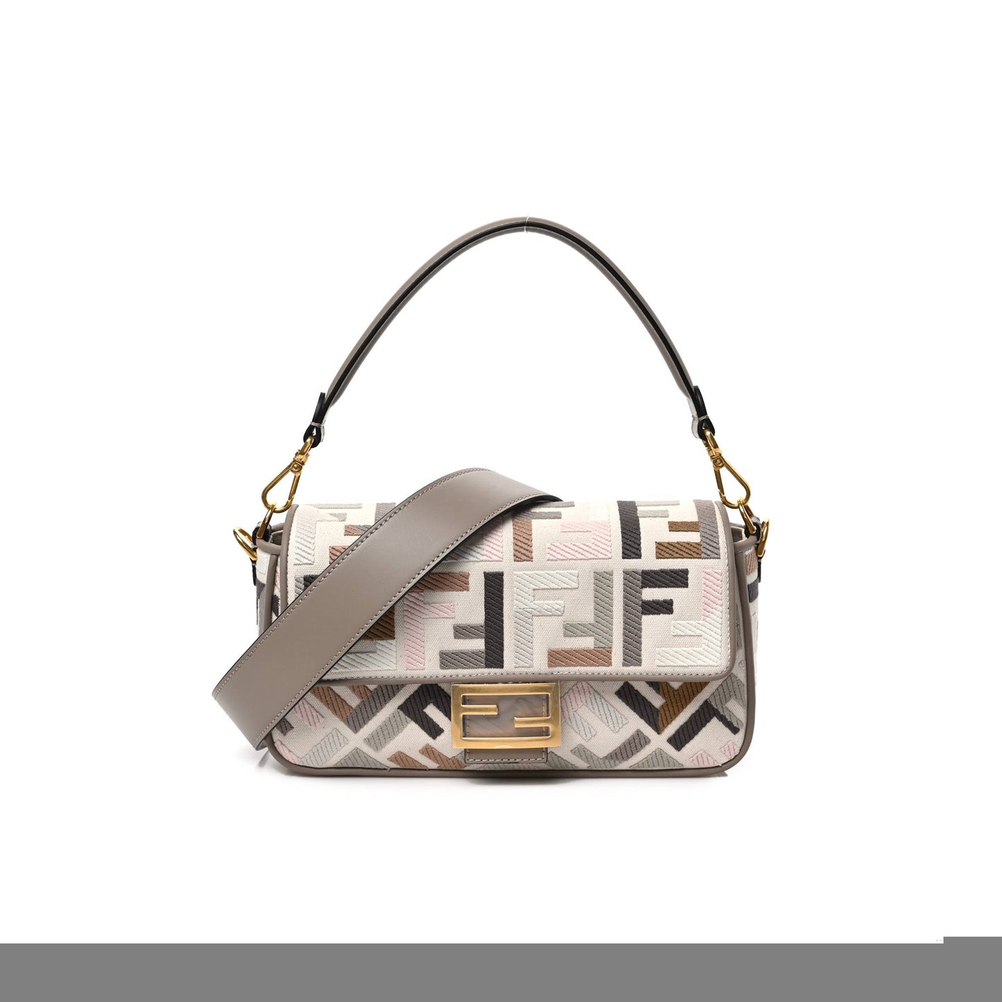 F**di canvas vitello seta ff multicolor embroidered baguette grezzo multicolor tortora (28*16*6cm)