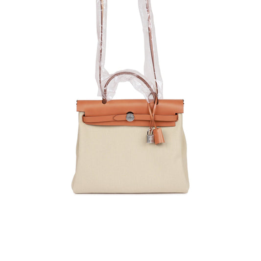 H**mes herbag zip pm 31 beton toile h berline vache naturel hunter palladium hardware(30*27*11cm)
