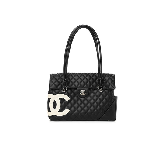 Ch*el calfskin quilted large cambon flap black white as6339 (33*24*11cm)