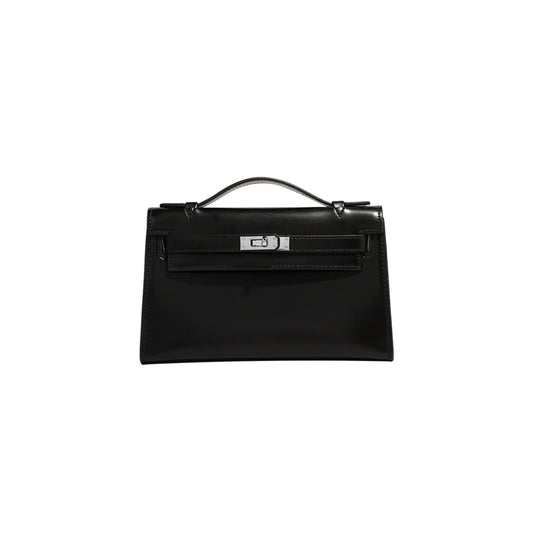 H**mes master black box leather kelly pochette bag (22*14*7cm)