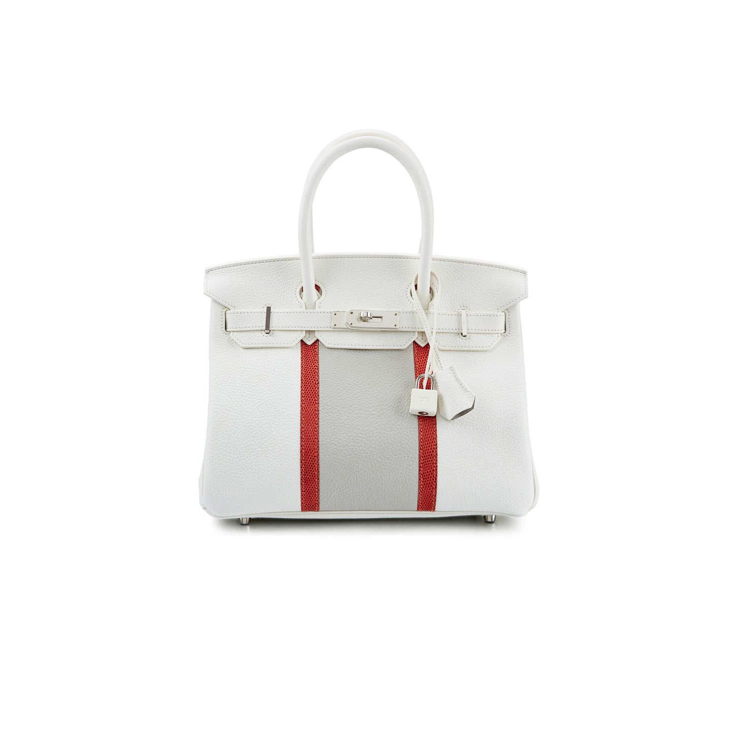 H**mes master birkin 30 togo leather white and pearl grey lizard leather handbag 6566521503 (30*23*15cm)