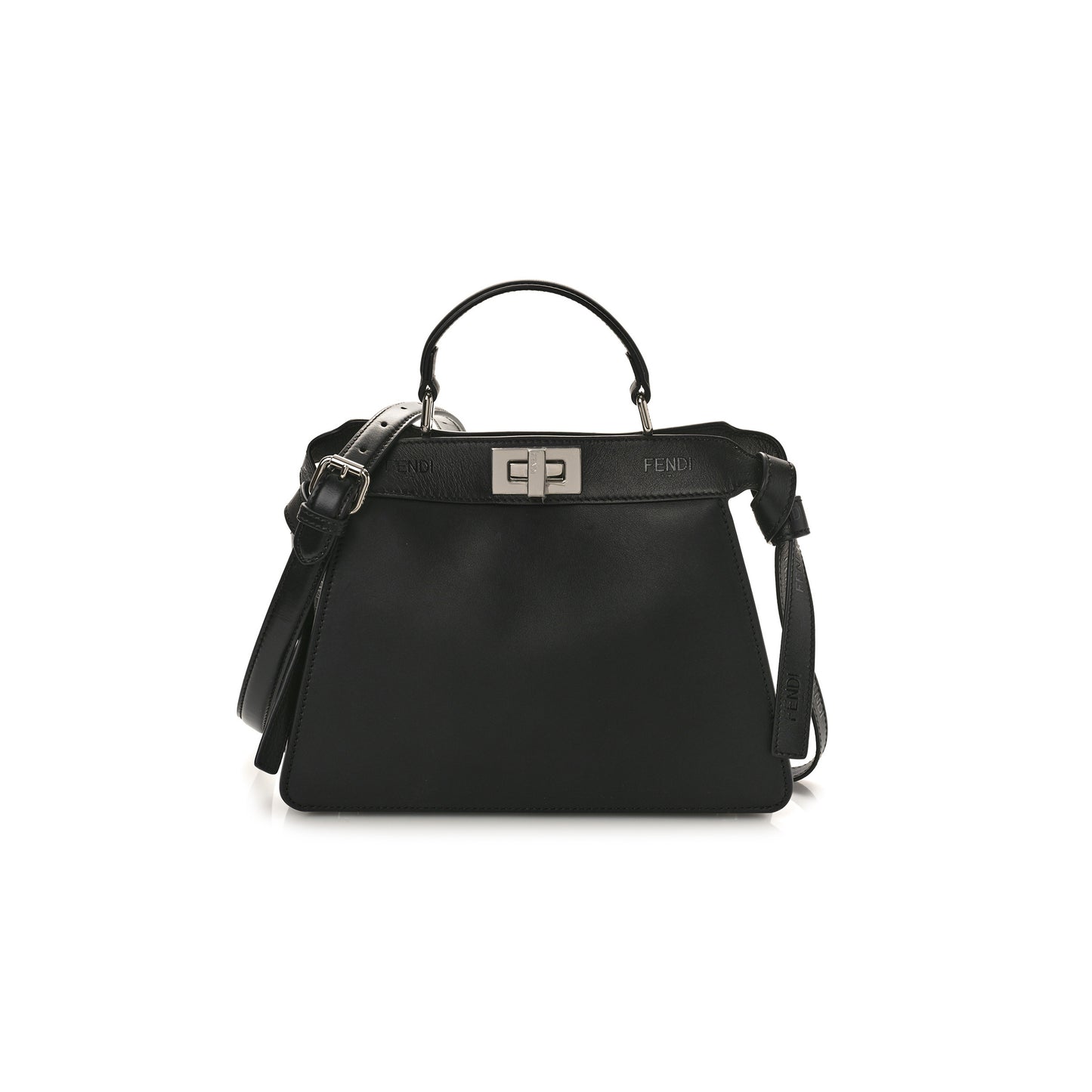 F**di vitello seta shiny nappa logo embossed laces small peekaboo i see u satchel black (27*20*11cm)