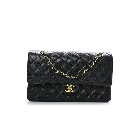 Ch*el caviar quilted medium double flap black gold hardware (25*16*6cm)
