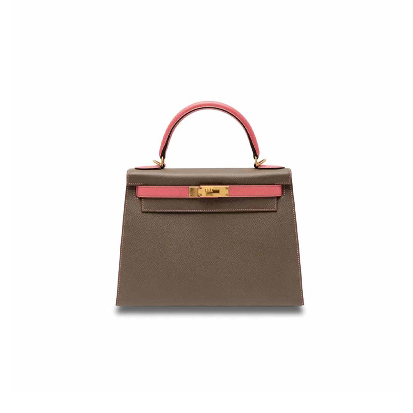 H**mes Étoupe & rose azalÉe epsom kelly 25 with gold hardware (25*17*7cm)