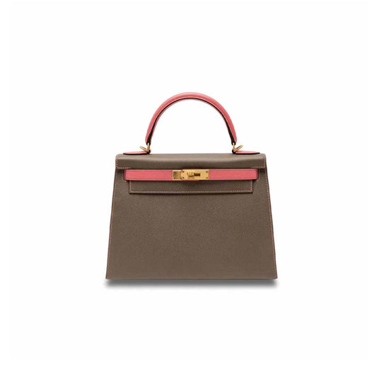 H**mes Étoupe & rose azalÉe epsom kelly 25 with gold hardware (25*17*7cm)