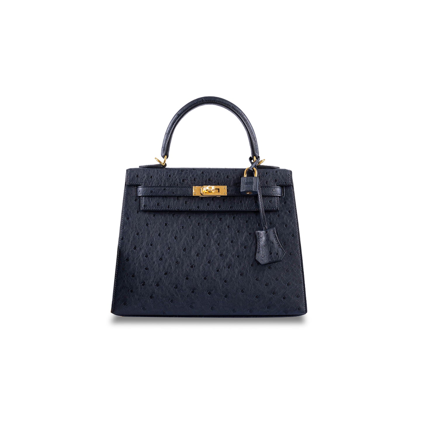H**mes master kelly 28 sellier sapphire ostrich leather gold hardware (28*22*10cm)