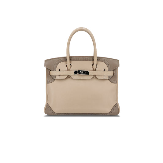H**mes birkin 30 swift trench coat grey and elephant grey silver buckle 10021 (30*22*15cm)