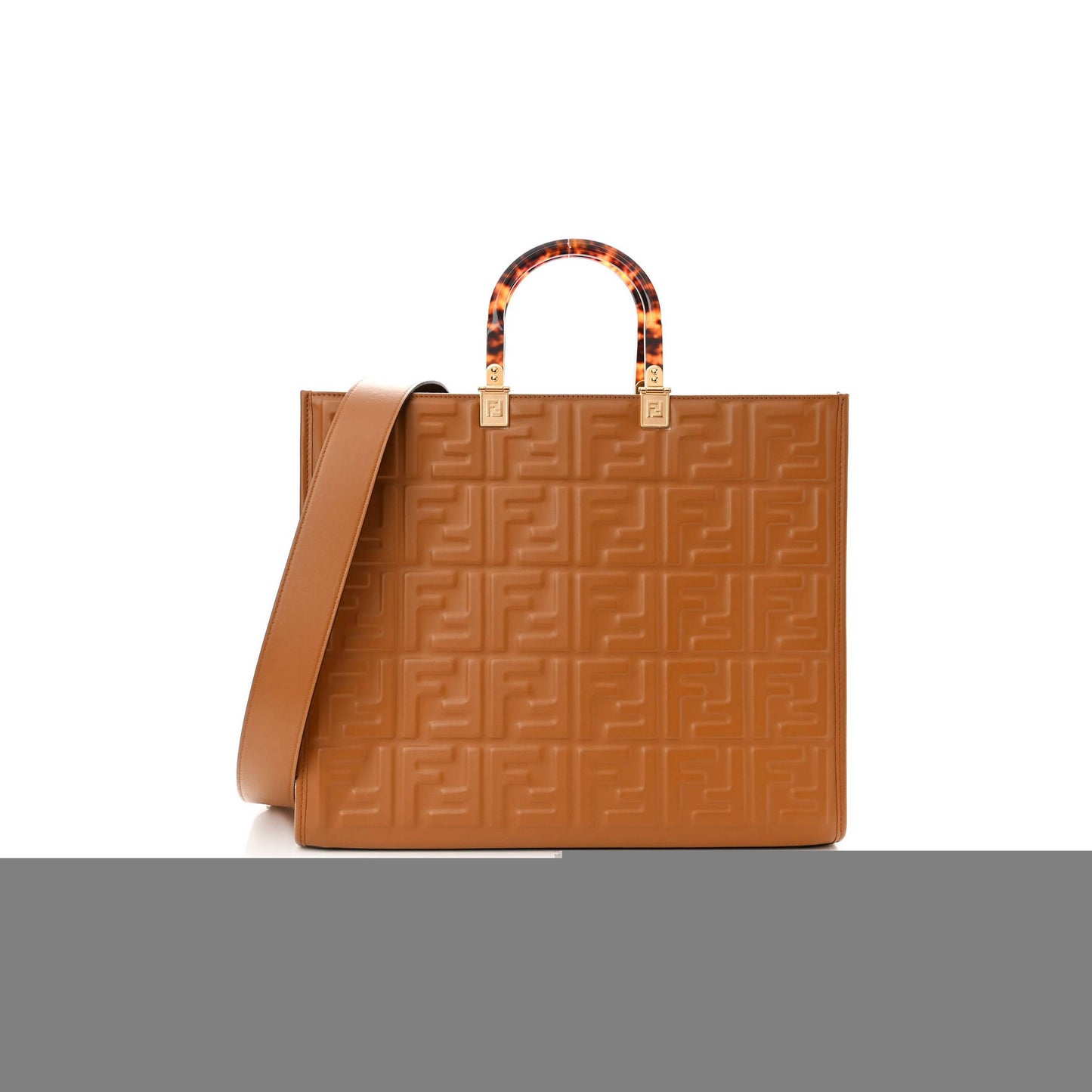 F**di vitello plexiglass ff embossed medium F**di sunshine shopper tote caramello (35*31*17cm)