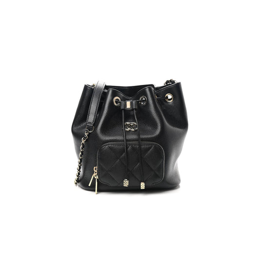 Ch*el master caviar quilted cc pocket bucket bag black rose gold hardware (19*18*8cm)