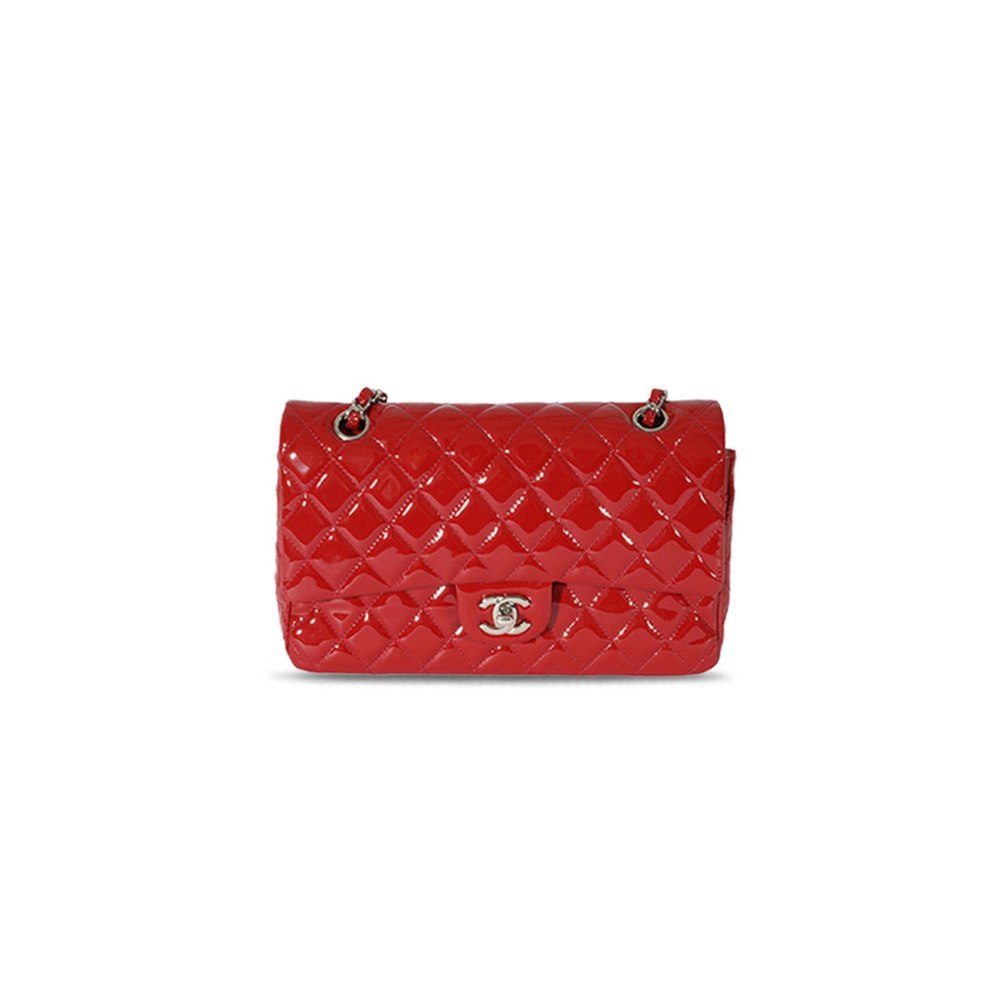 Ch**el red patent classic medium double flap (25*15*6cm)