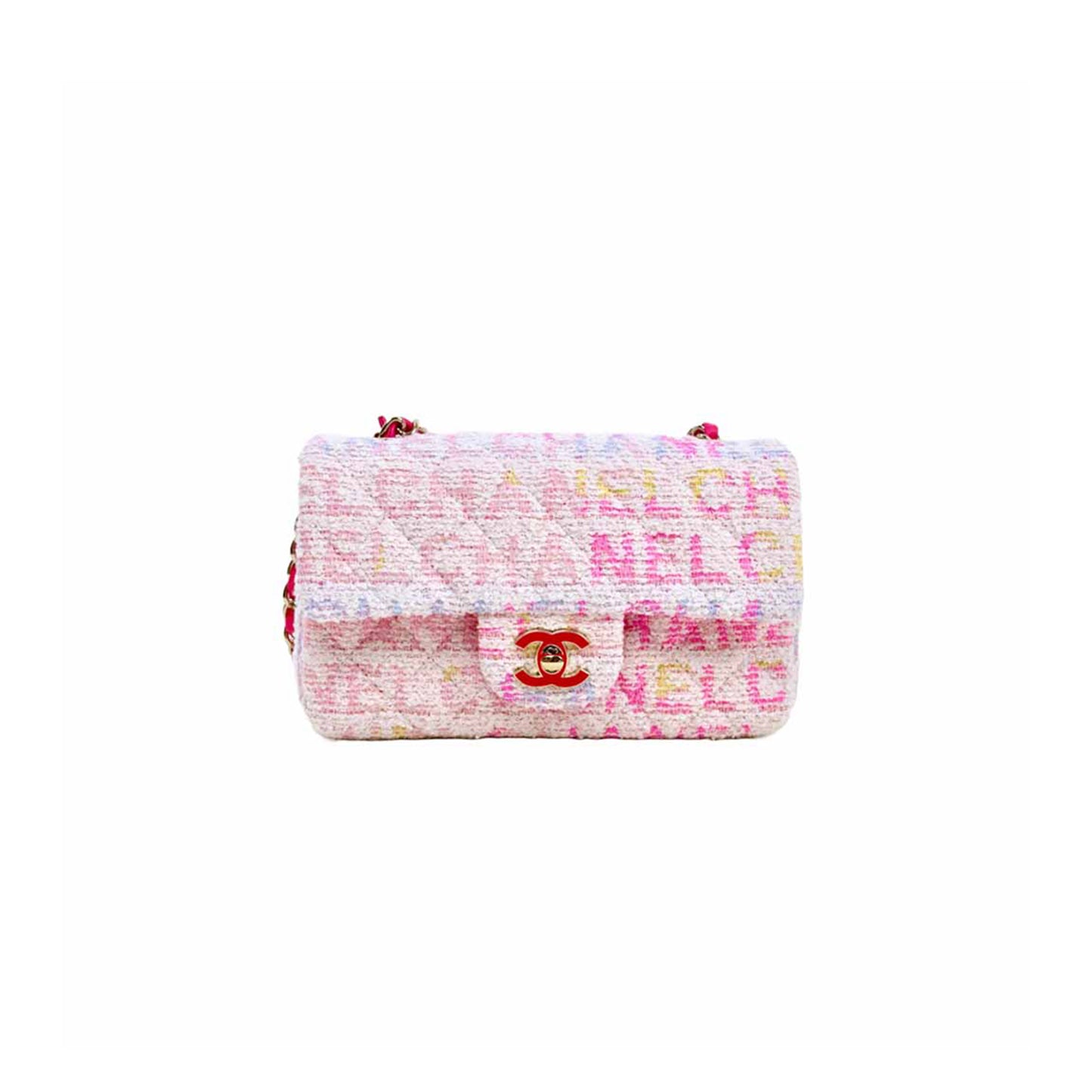 Ch*el quilted pink multicolor tweed mini rectangular flap bag as0107 (20*10*7cm)