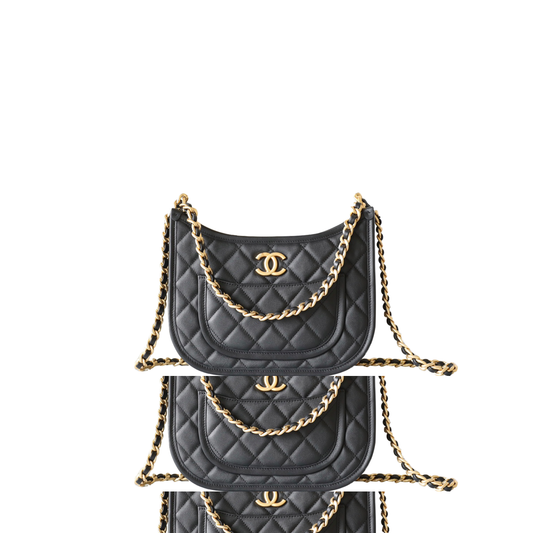 Ch*el master black calfskin quilted cc crossbody hobo small handbag as4666 (24*20*6cm)