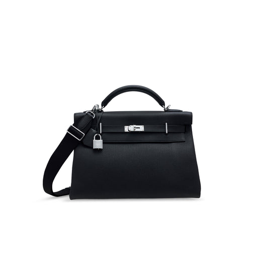 H**me5 black togo leather maxi kelly 42 with palladium hardware 19271 (42*27*17cm)