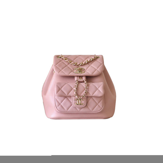 Ch*el master lambskin quilted small duma drawstring backpack light pink as2908 (18.5*18*12cm)