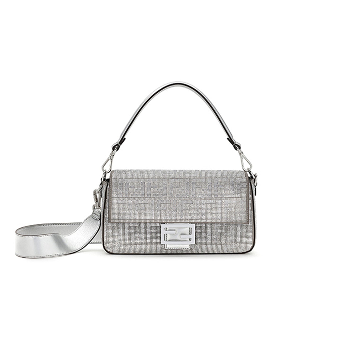 F**di crystal vitello laminato ff medium baguette crystal argento 8br600apkff1jsu (27*15*6cm)