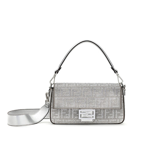 F**di crystal vitello laminato ff medium baguette crystal argento 8br600apkff1jsu (27*15*6cm)