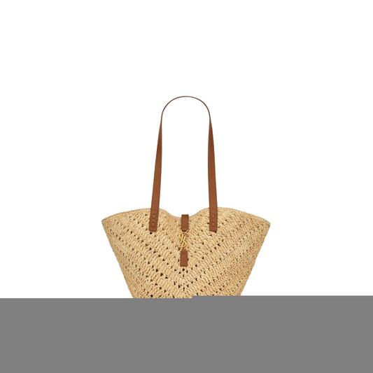 Y*L panier small in raffia and vegetable-tanned leather 751240gaadj2080 (38*21*20cm)