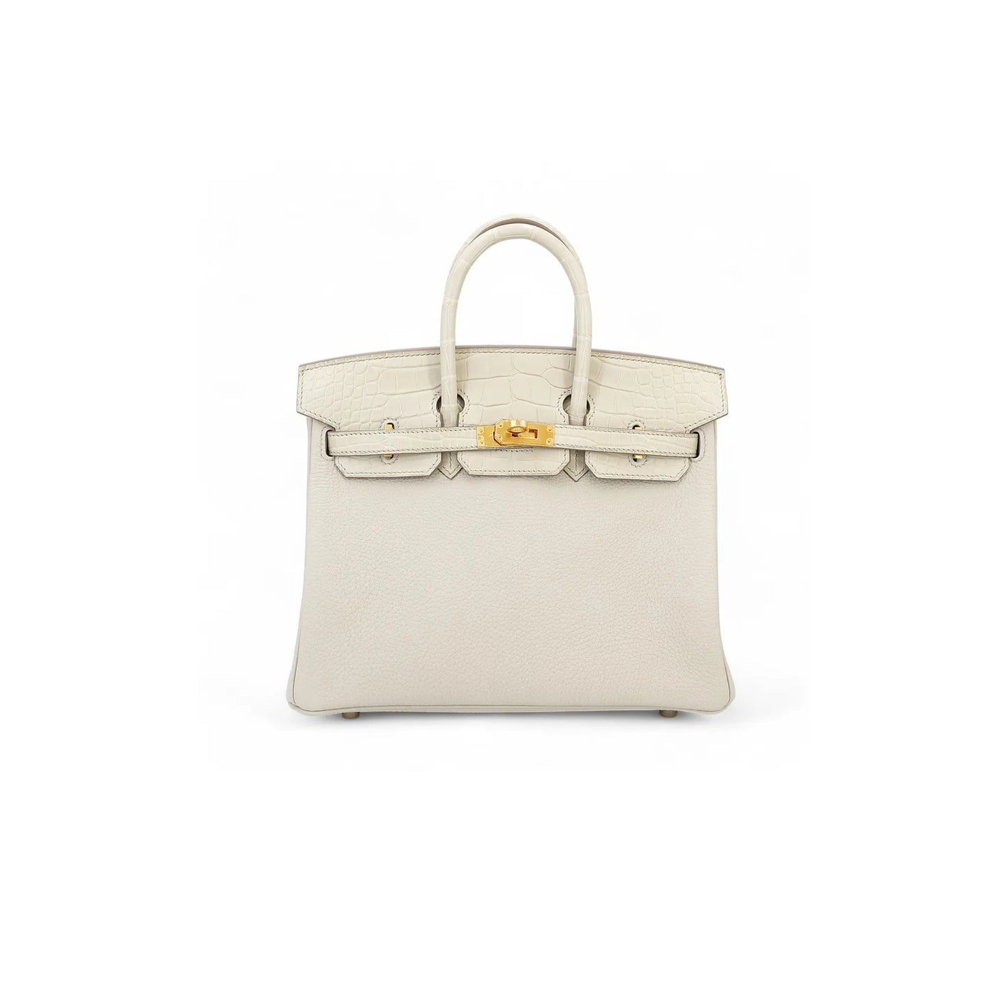 H**mes master birkin 25 crocodile and togo leather milkshake white gold buckle h076216ck18 (25*20*13cm)